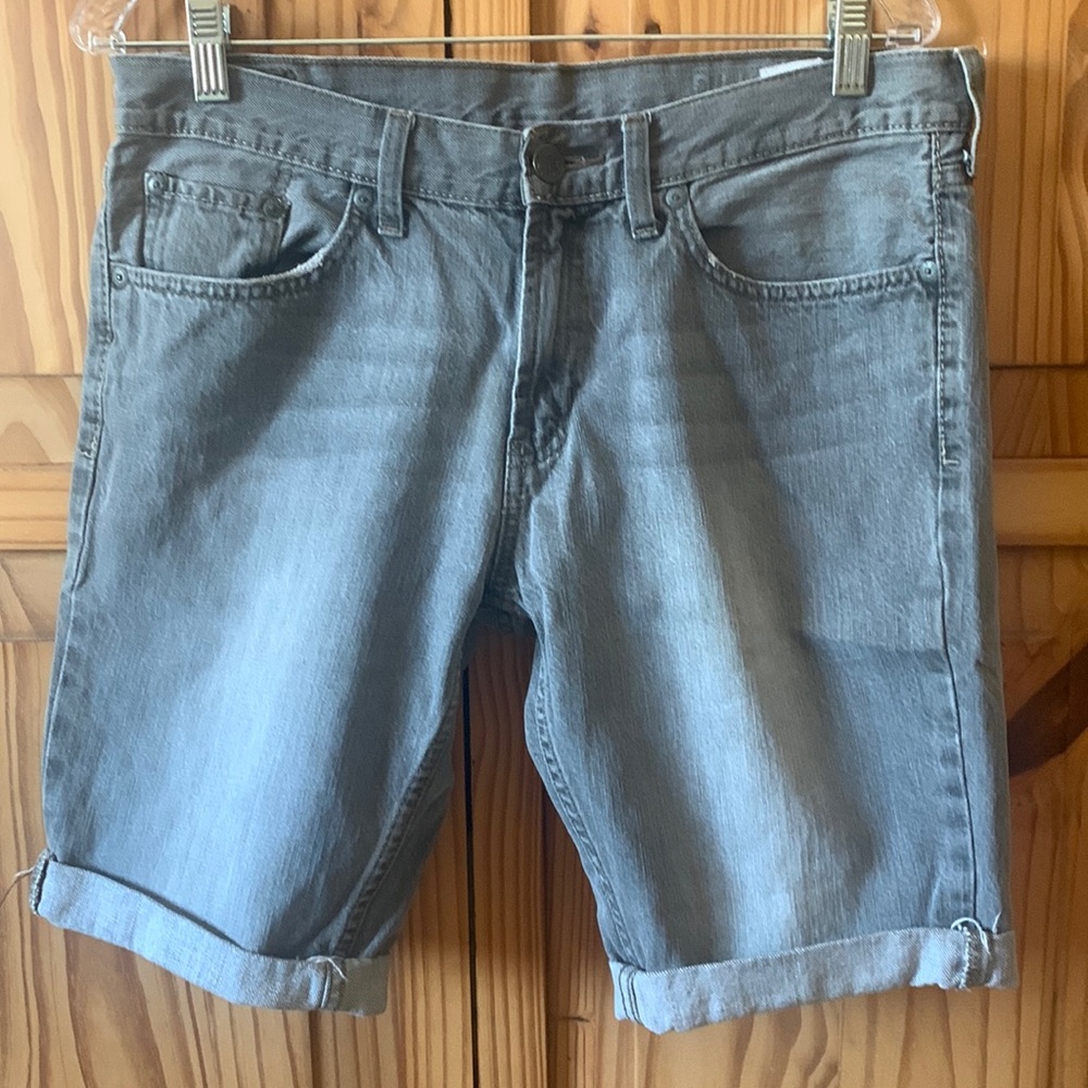 Grey denim cuffed shorts